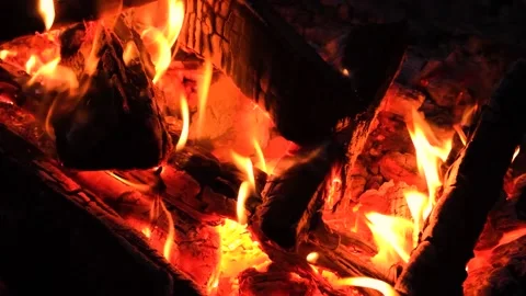 Burning logs in the fire. Slow motion. Stock Footage 202717649