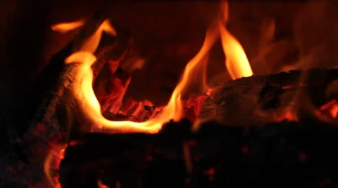 Burning logs in a fireplace Stock Footage 33195765