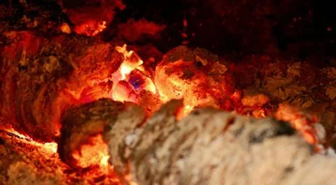 Burning logs in the fireplace 库存照片
