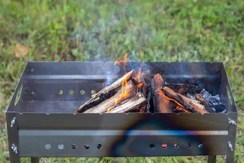 Burning logs in the grill Stock Photos
