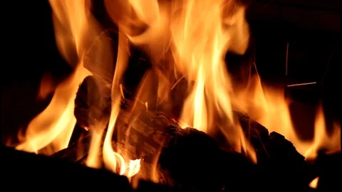 Burning logs making a cozy crackling Stock Footage 85475023