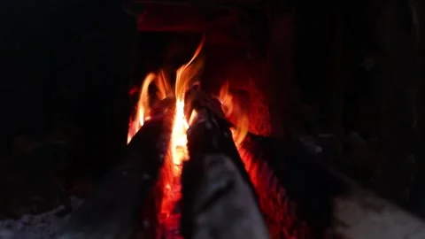 Burning Logs in Rustic Fireplace. Stock Footage 289434606