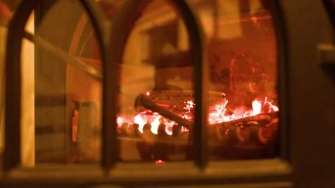 Burning Logs in a Traditional Cast Iron Wood Stove 動画素材 341301477
