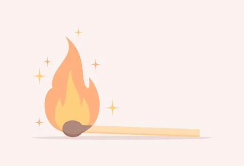 Burning lying match on beige background, side view. Flat vector illustration Stock Illustration