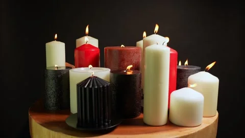 Burning magic candle ritual scene. Magical dark witchcraft atmosphere. Magi.. Stock Footage 271695532