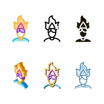 Burning man head set icon vector outline Stock Illustration