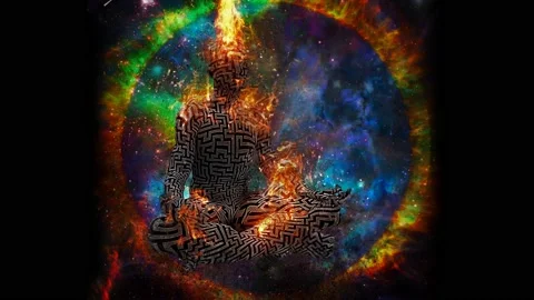 Burning man in lotus pose | Stock Video | Pond5