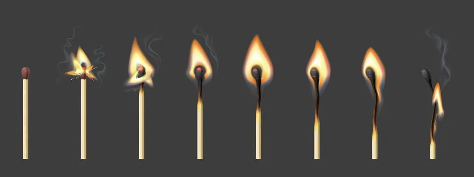Burning match animation, stages, sequence frame Stock Illustration
