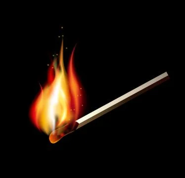 Burning match on a black background for design Illustrazione stock