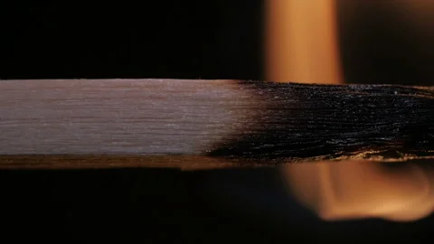 Burning match on black background in macro Stock Footage 106030314