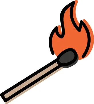 Burning match with bright fire flame Stock Illustration