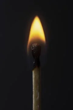 Burning match close-up on a black background. 스톡 사진