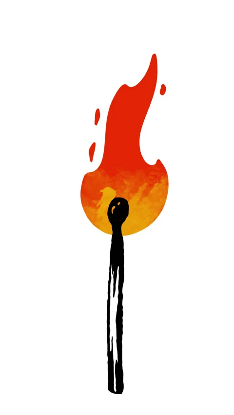 Burning match with fire flames in cartoon doodle style. Stock Footage 275036859