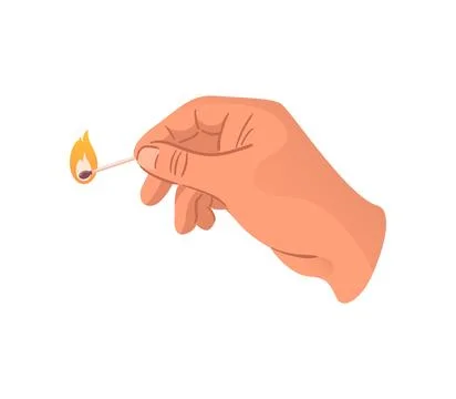 Burning match in hand. Combustion conceptual symbol. Hand drawn vector Stock Illustration