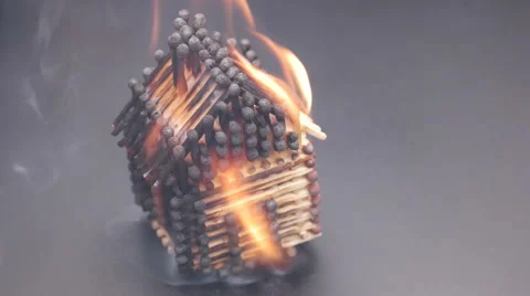 Burning match house slow motion 60fps Stock Footage 61385245