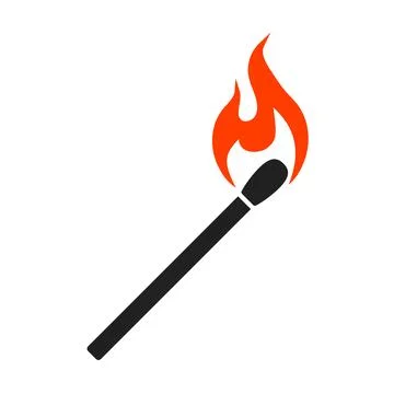 Burning match icon in flat style. Stock Illustration