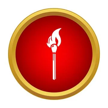 Burning match igniting fire flame in red circle icon Stock Illustration