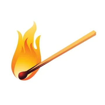 Burning match isolated on white background. Cartoon vector illustration close-up Stock Illustration