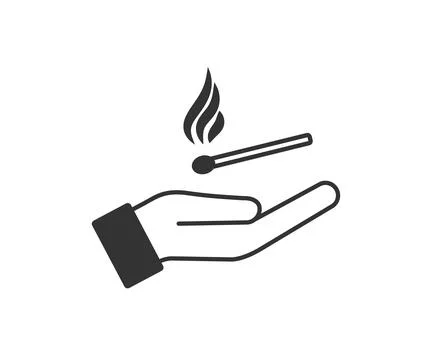 Burning match on an open hand icon. Give fire symbol. Sign keep the flame v.. Stock Illustration