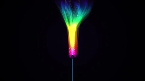 Burning match with rainbow colored flame on black background motion. Stock Footage 345502559
