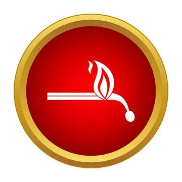 Burning match stick icon in red circle button Stock Illustration