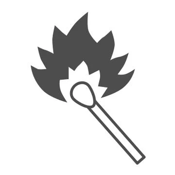 Burning match thin line icon, picnic concept, matchstick with flame sign on Stock Illustration