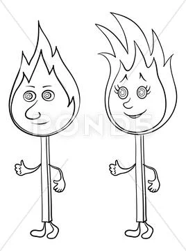 Burning matches with smiles, contours Stock Illustration