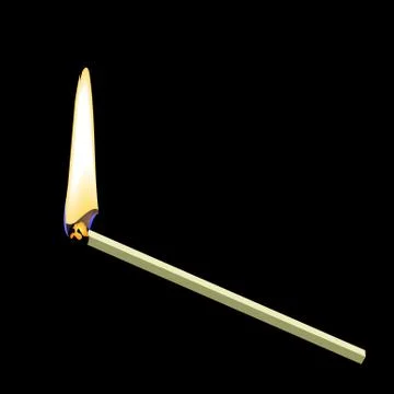 Burning matchstick on black background Stock Illustration