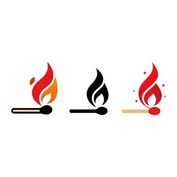 Burning Matchstick Flame Icon Set Fire Ignite Flame Logo Stock Illustration