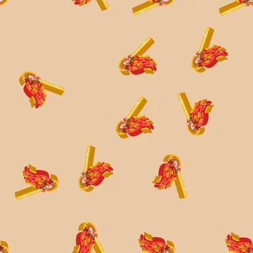Burning matchstick isometric icon seamless pattern Stock Illustration