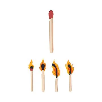 Burning matchstick lifecycle illustrating ignition and combustion process Stock Illustration