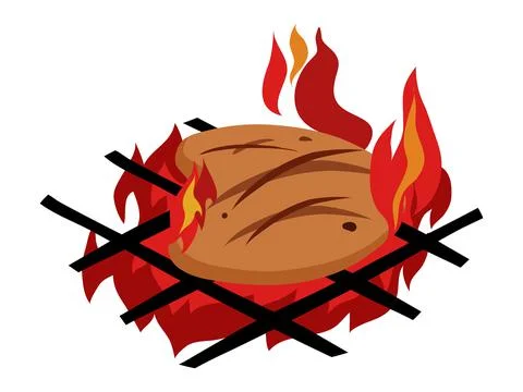 Burning meat on BBq owen Stock Illustration