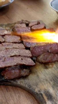 Burning meat Stock Photos