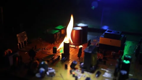 Burning microcircuit of complex electronic equipment Stock Footage 148456356