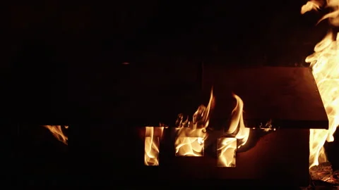 Burning model of a house on fire. Building consumed by flames Stock Footage 293070071