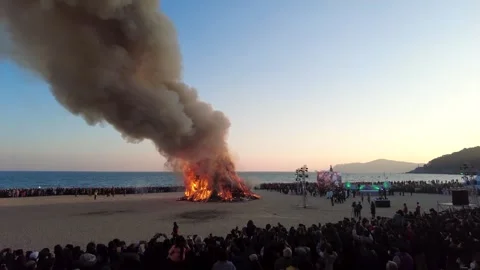 Burning the moon house in haeundae beach, Busan, South Korea, asia Stock Footage 248341243