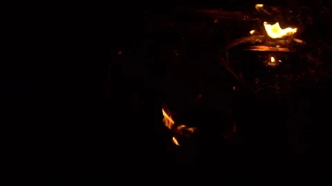 Burning night fire Slow-motion shooting Stock-Footage 73606194