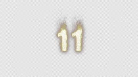 Burning Number 11. Fire Number. Alpha Channel. Transparent Background Stock Footage 248341390