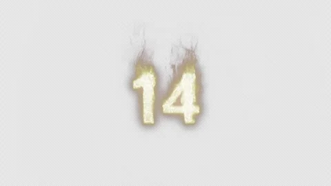 Burning Number 14. Fire Number. Alpha Channel. Transparent Background Stock Footage 248341130