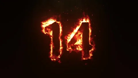 Burning Number 14. Fire Number Stock Footage 253553915