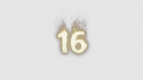 Burning Number 16. Fire Number. Alpha Channel. Transparent Background Video stock 248342235