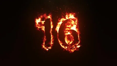 Burning Number 16. Fire Number Stock Footage 253553978