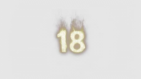 Burning Number 18. Fire Number. Alpha Channel. Transparent Background Stock Footage 248342237