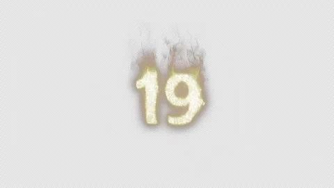 Burning Number 19. Fire Number. Alpha Channel. Transparent Background Stock Footage 248342219