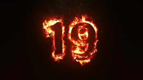 Burning Number 19. Fire Number Video stock 253554017