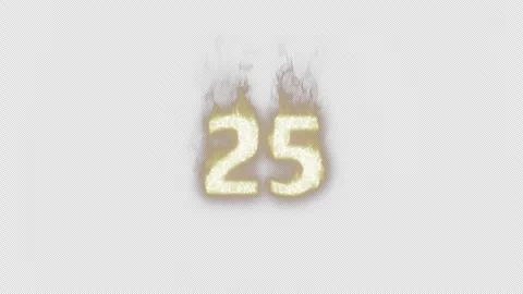 Burning Number 25. Fire Number. Alpha Channel. Transparent Background Video stock 248342789