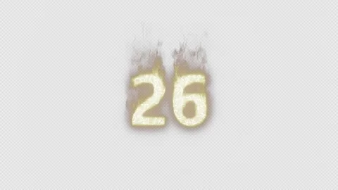 Burning Number 26. Fire Number. Alpha Channel. Transparent Background Stock Footage 248343476