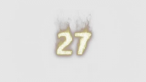 Burning Number 27. Fire Number. Alpha Channel. Transparent Background Stock Footage 248343490