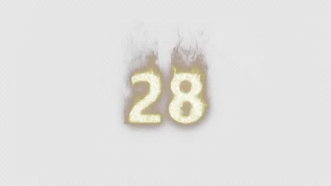 Burning Number 28. Fire Number. Alpha Channel. Transparent Background Stock Footage 248343487