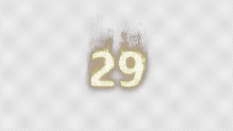 Burning Number 29. Fire Number. Alpha Channel. Transparent Background Stock Footage 248343494